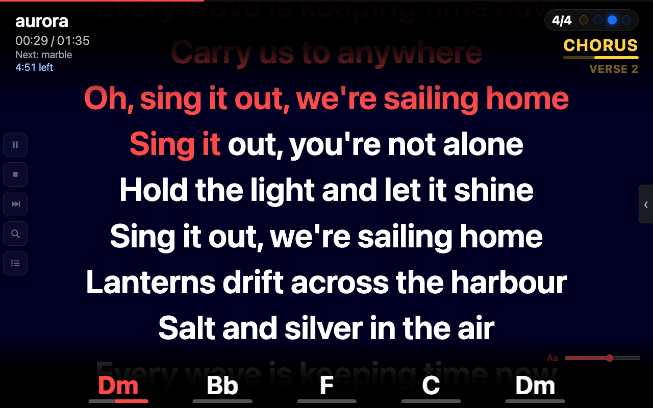The web page with five control buttons on the left